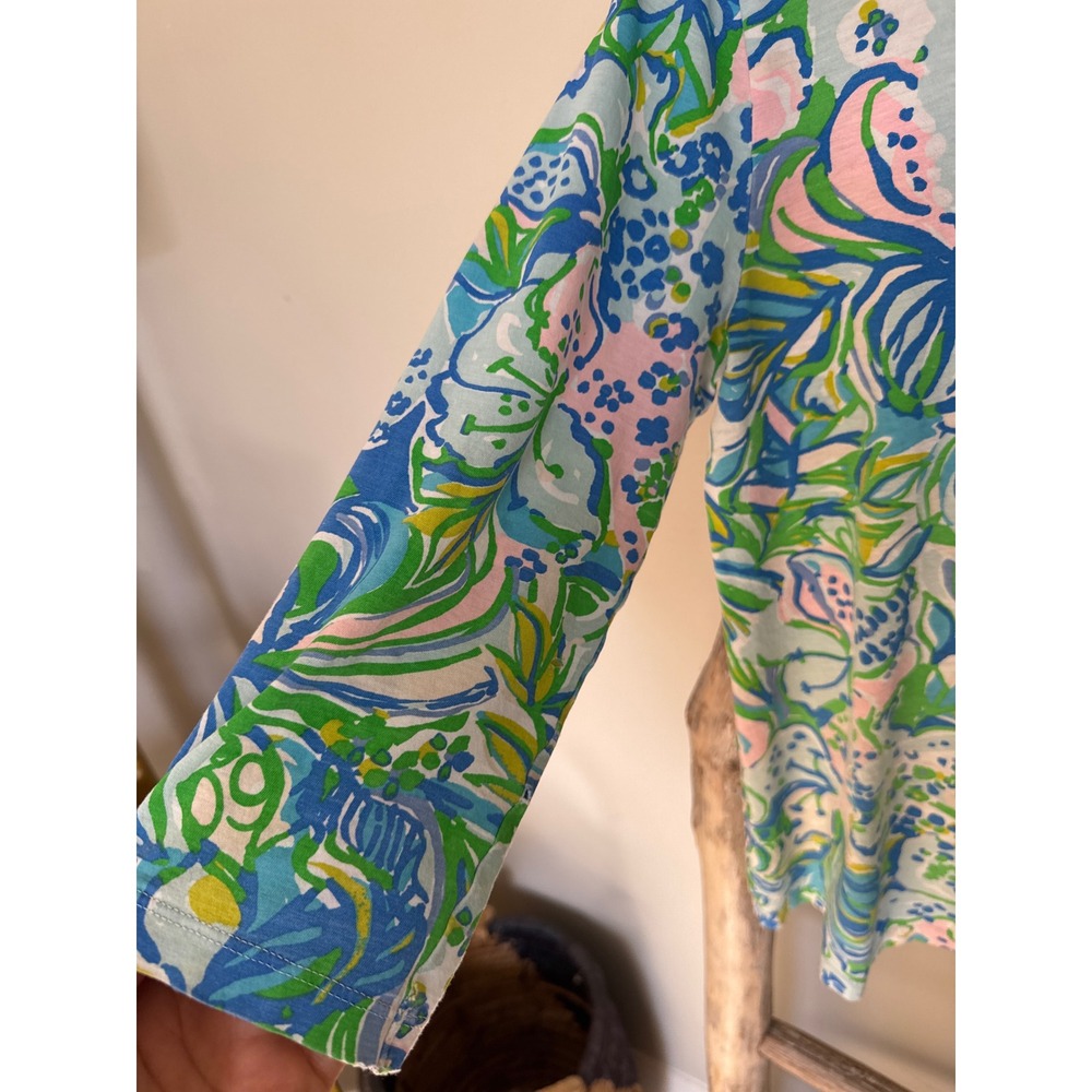 Lilly Pulitzer Ansley Polo 3/4 SleeveTop in the print  Feline Good Cotton M - Picture 5 of 9